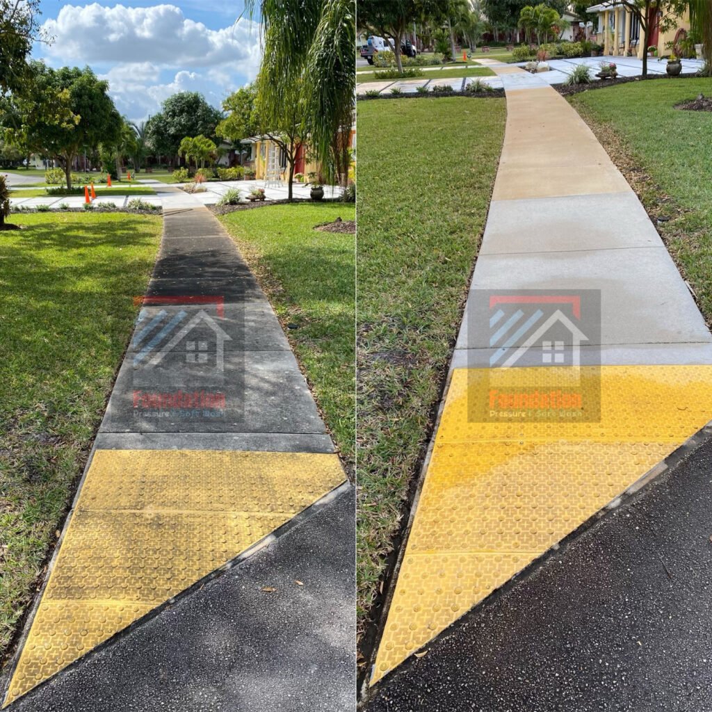 Walkway before and after cleaning