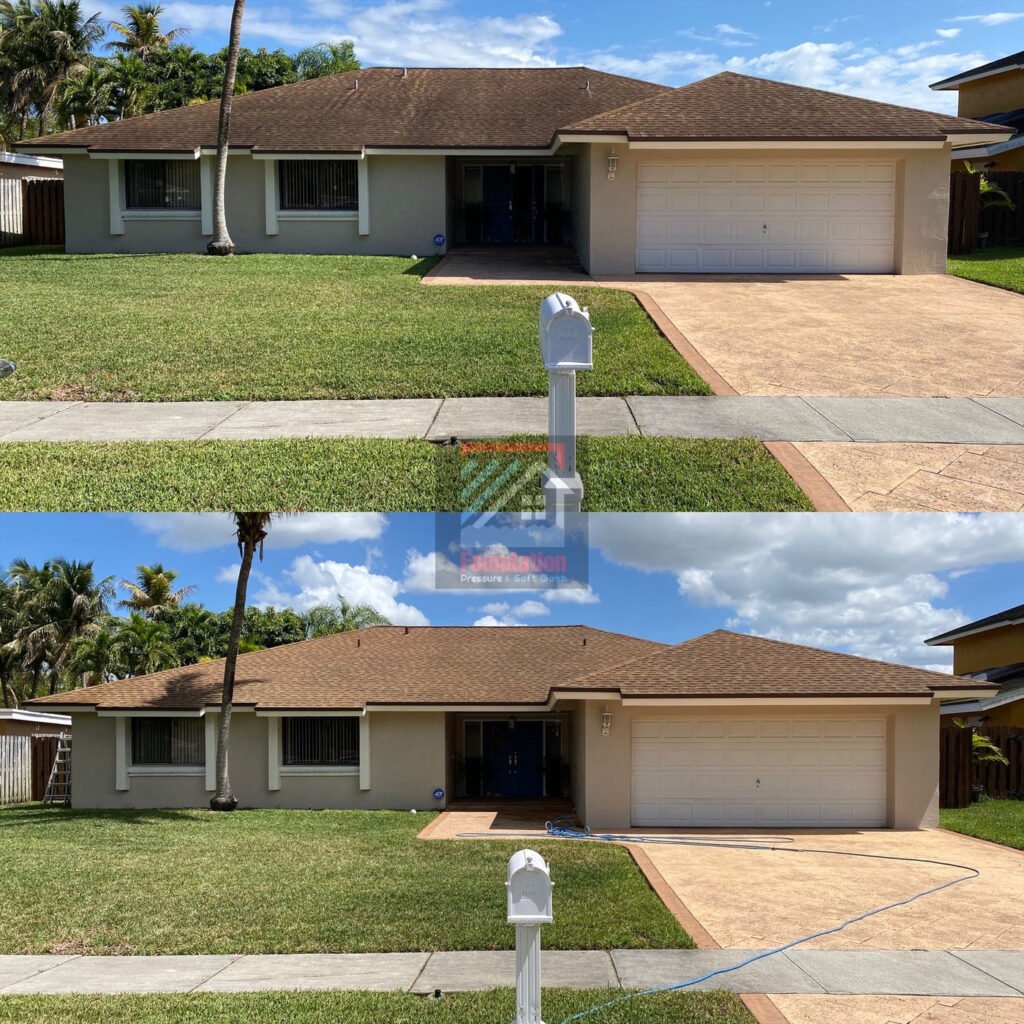Home before and after exterior cleaning