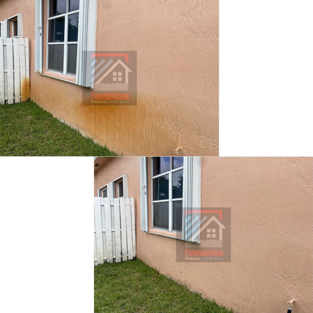 Before and after rust removal by Foundation Pressure & Soft Wash